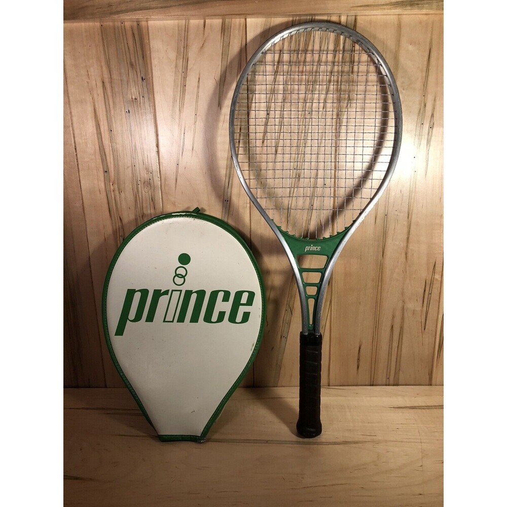 Vintage 80's Prince Green Classic Aluminum Tennis Racquet Racket 4 3/8 W/ Cover